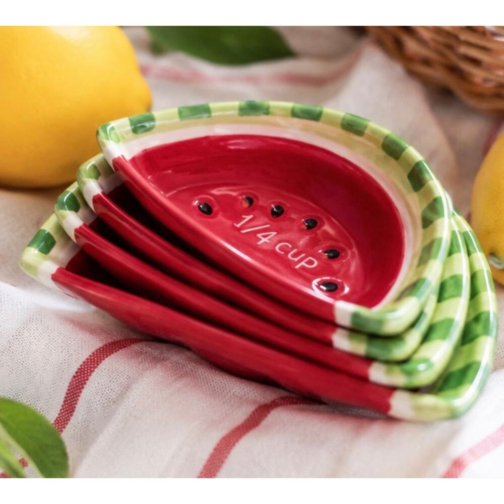 Watermelon Measuring Cup Set Hand Painted Ceramic Cottagecore Kitchen Decor